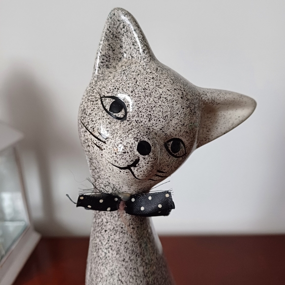 Ceramic Grey and Black Cat with Bow Tie Figurine 9.5" - Picture 7 of 8